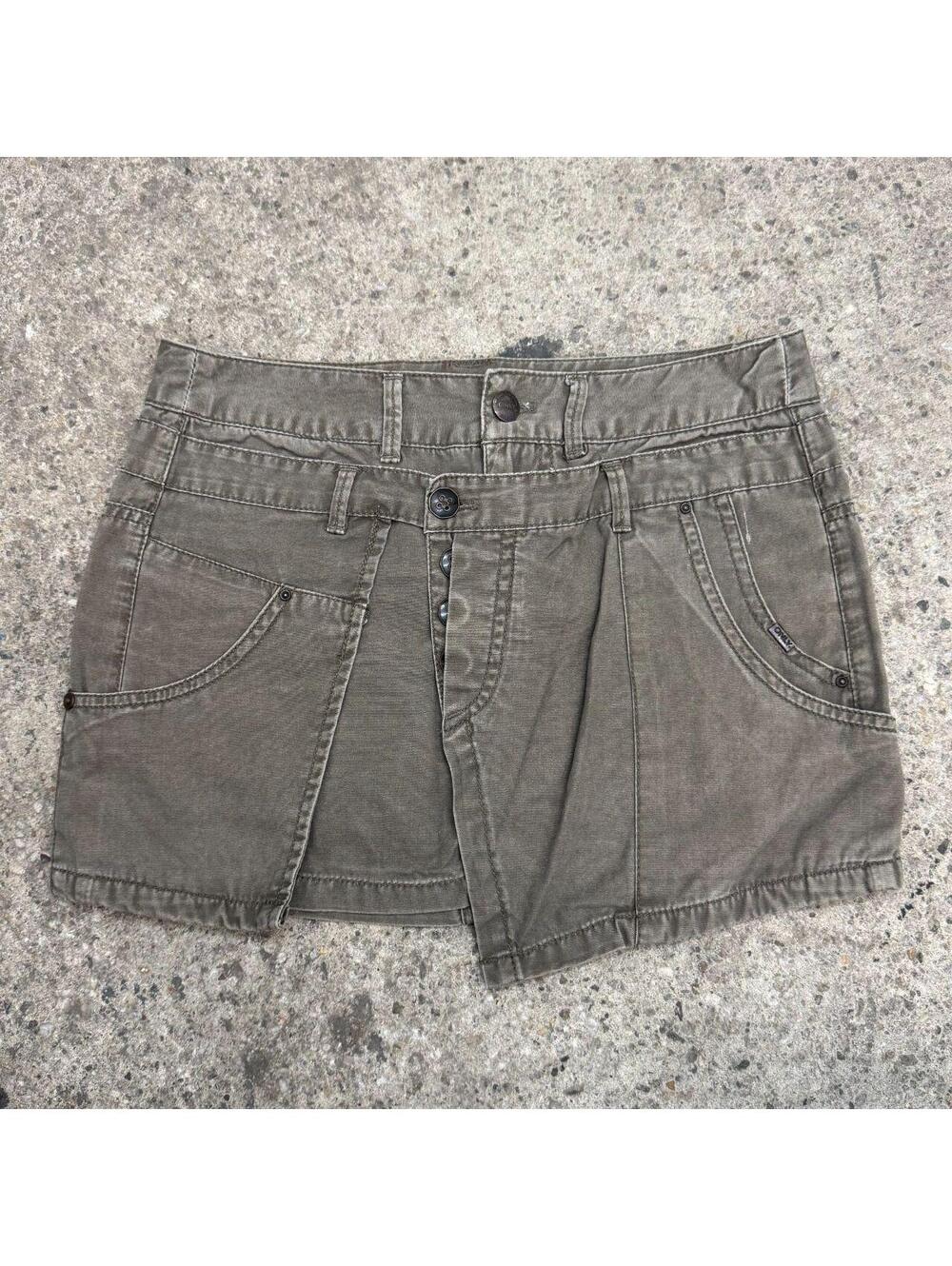 Vintage Y2K Denim Micro Mini Skirt Low Rise Olive Double Layer